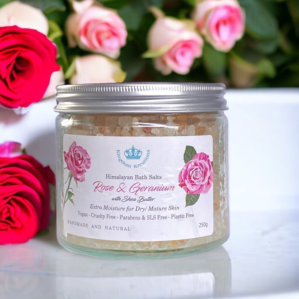 Himalayan Salts Rose & Geranium Essential Oils with Shea Butter