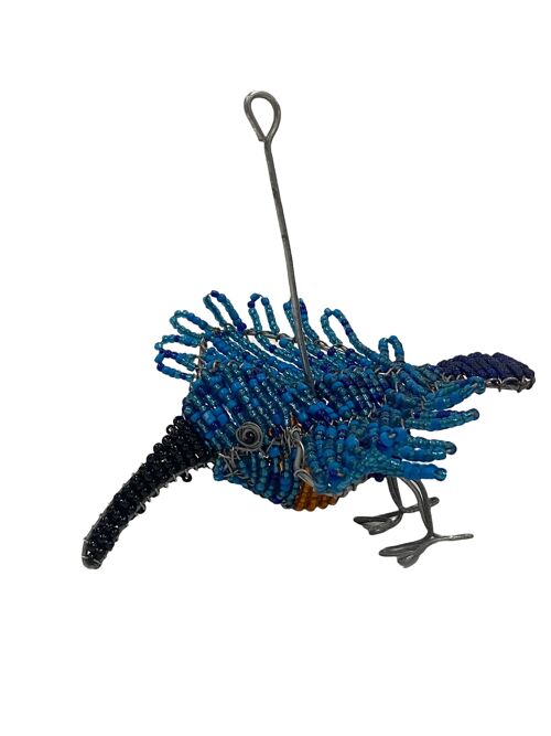 African Beaded Wire Garden Birds - Blue (17.5)