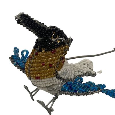 Pájaros de jardín de alambre con cuentas africanas - Azul (17.5)
