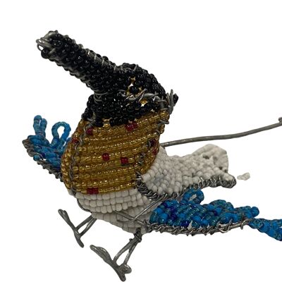 African Beaded Wire Garden Birds - Blue (17.5)