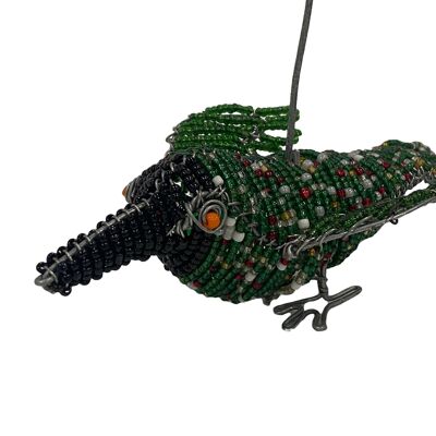 African Beaded Wire Garden Birds - Green (17.5)