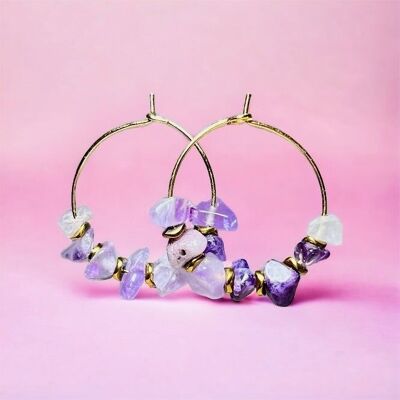 "SANDRINE" Amethyst and Hematite earrings in gold-plated steel