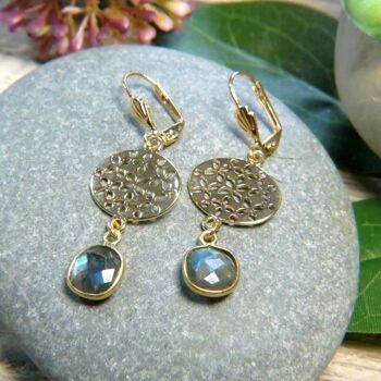 Boucles d’oreilles "SKYLAR" dorées or fin Labradorite 7