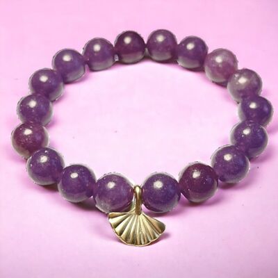 “NEWCASTLE” bracelet in natural Lepidolite stones and zamak charm