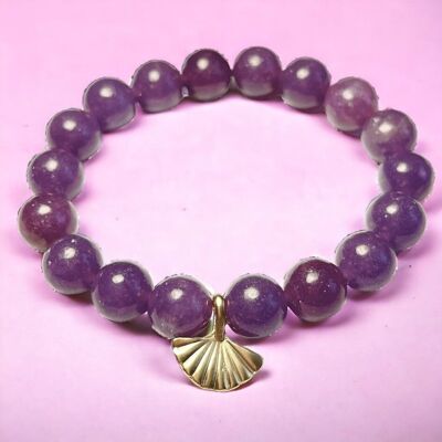 Bracelet "NEWCASTLE" en pierres naturelles de Lépidolite et breloque en zamak