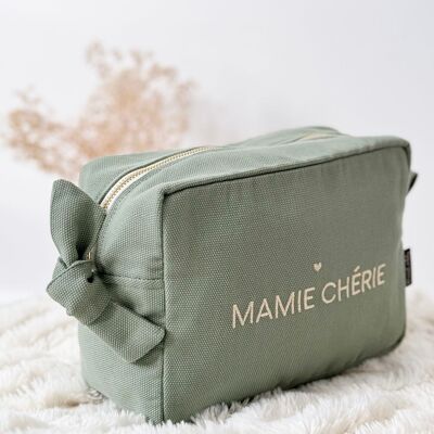Large embroidered toiletry bag "Mamie Chérie" Sage - Grandmother's Day