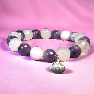 Silberarmband „TOHAMOTU“ und Natursteine ​​Amethyst und Rosenquarz