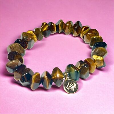 "IBIZA" bracelet gilded with fine gold and natural Tiger's Eye stones