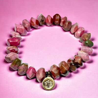 "MINORQUE" bracelet gilded with fine gold and natural Rhodonite stones