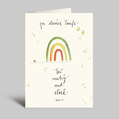 Baptism card with envelope | childish rainbow | Be brave and strong | Folding card for baptism