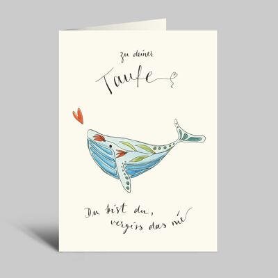 Baptism card with envelope | colorful whale | You are you, never forget that | Folding card for baptism