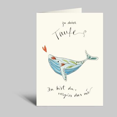Baptism card with envelope | colorful whale | You are you, never forget that | Folding card for baptism