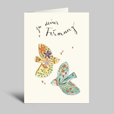 Confirmation folding card | Colorful birds | For your confirmation | Confirmation card with envelope