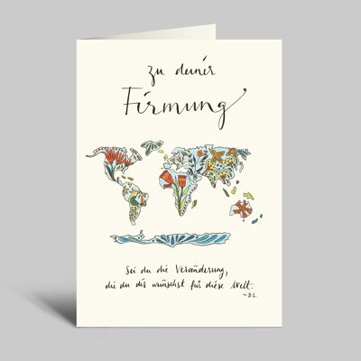 Confirmation folding card | Colorful world map | Be the change you want for the world | Folding card with envelope