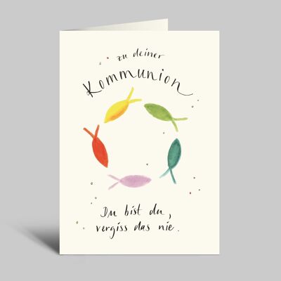 Communion card | Colorful fish | You are you, never forget that | Folding card for communion