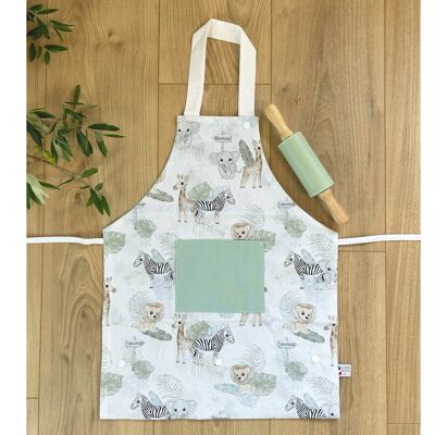 Children's kitchen apron - safari/jade
