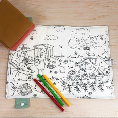 Placemat - washable coloring - gardening scene