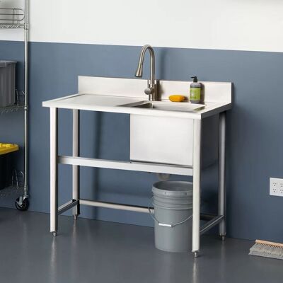 Lavello da cucina in acciaio inossidabile commerciale domestico e domestico con piattaforma - Argento