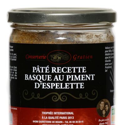 Paté “receta vasca” con pimiento de Espelette, conservera GRATIEN, vasito 310g