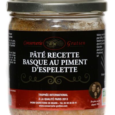 Pâté "recette basque" au piment d'Espelette, conserverie GRATIEN, la verrine de 310g