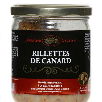 Rillettes de canard, conserverie GRATIEN, la verrine de 310g