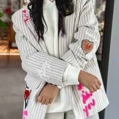 ECRU embroidered striped oversized jacket - FUNKY