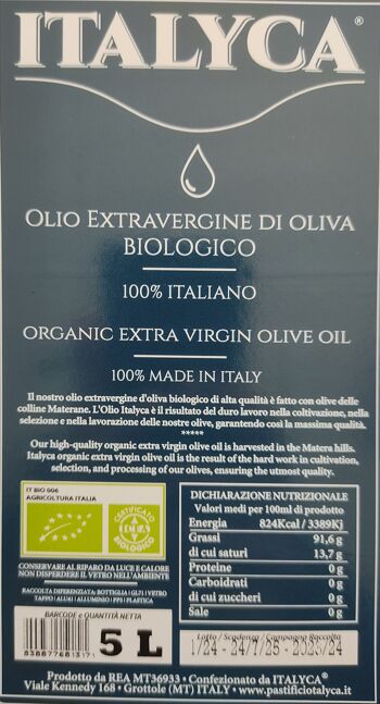 ITALYCA HUILE D'OLIVE EXTRA VIERGE BIOLOGIQUE 100% ITALIE 5L 2