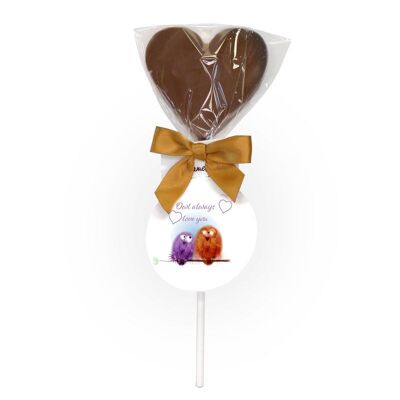 Milk Chocolate Heart Lollipop - Owl Always Love You