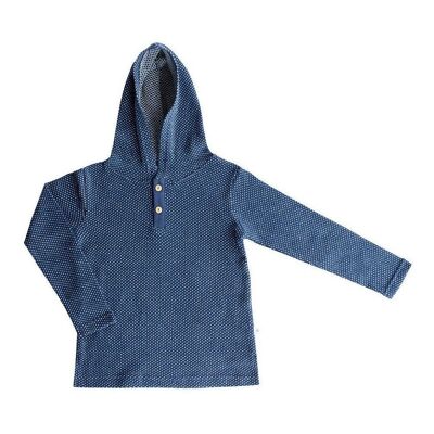 2046 PIN | Baby hooded shirt honeycomb structure - indigo-natural white