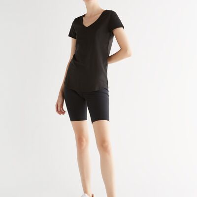 1223 T-Shirt Col V Flammé Femme