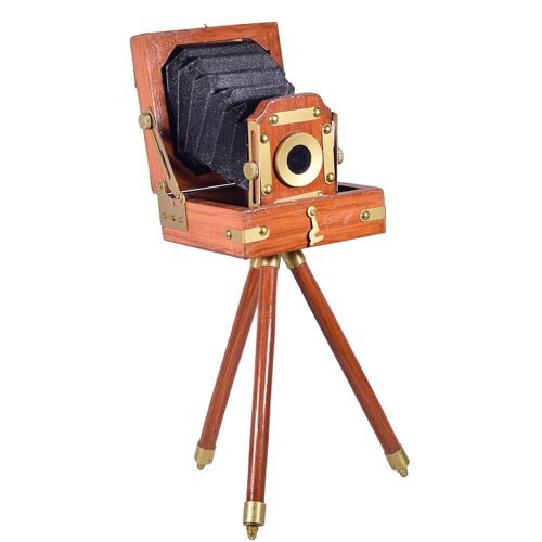 Wooden Antique Camera With Wooden Tripod