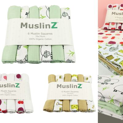 MuslinZ 6 Pack Organic Cotton Muslin Squares 70cm