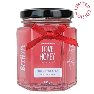 Love Honey - cadeau de miel d'acacia brut infusé à l'huile de rose
