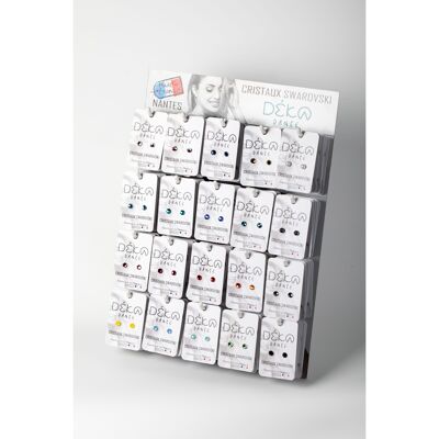 Display of stud type earrings in Stainless Steel, decorated with Crystals and Made in France - READY FOR SALE - A3 Format