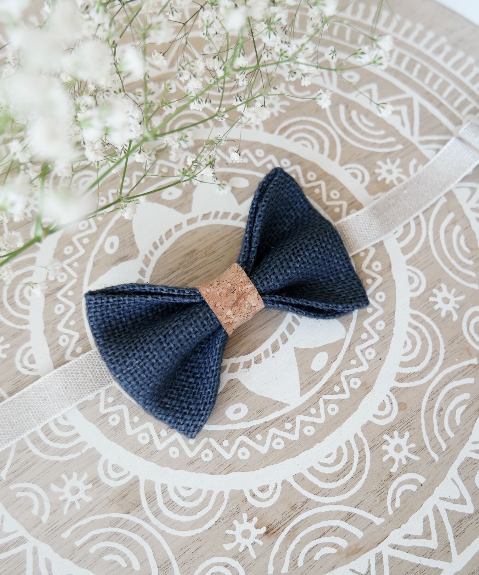 Papillon in tela blu navy e sughero