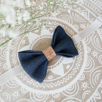 Bow tie in navy blue burlap and cork