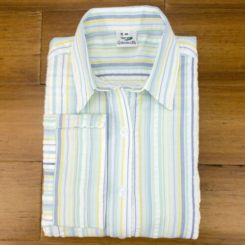 Grenouille 3/4 Sleeve Green, Yellow & Purple Stripe Shirt