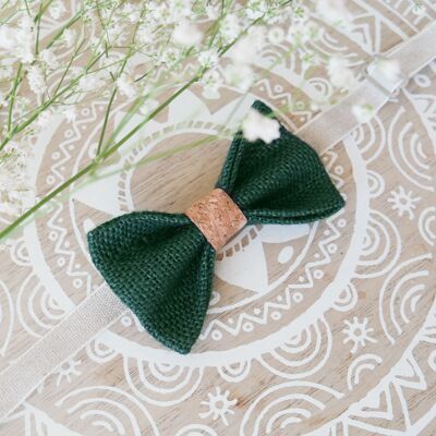 Bow tie in fir green burlap and cork