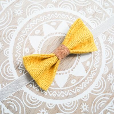 Bow tie in yellow burlap and cork