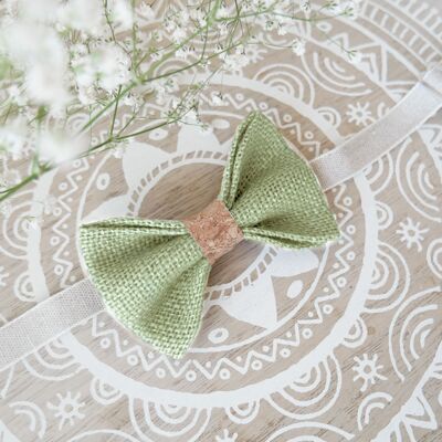 Almond green and cork burlap bow tie
