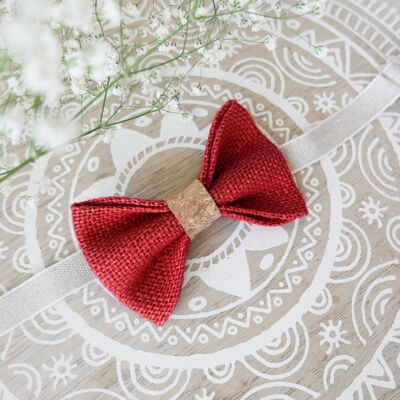 Bow tie in red burlap and cork