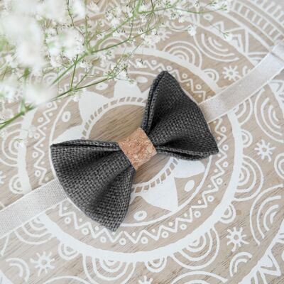 Bow tie in anthracite gray burlap and cork
