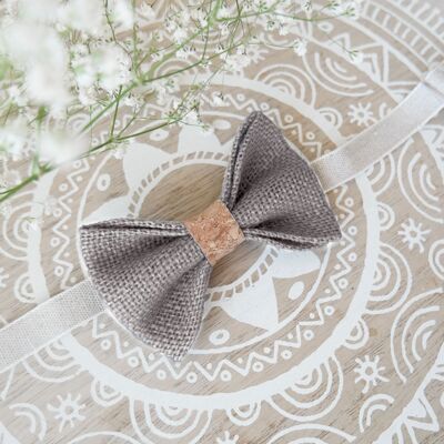 Bow tie in pearl gray burlap and cork