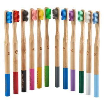 EcoSlurps Lot de 12 brosses à dents en bambou multicolores - Poils doux de taille moyenne - Approvisionnement d'un an 5