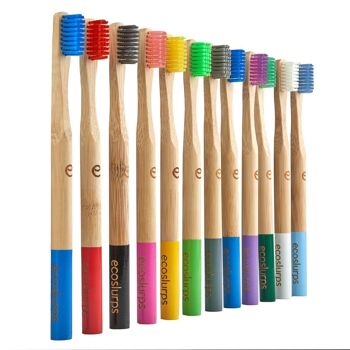 EcoSlurps Lot de 12 brosses à dents en bambou multicolores - Poils doux de taille moyenne - Approvisionnement d'un an 7
