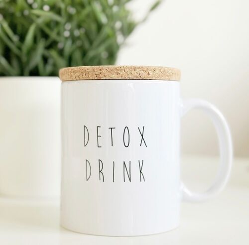 Mug avec son couvercle en liège  "Detox drink"