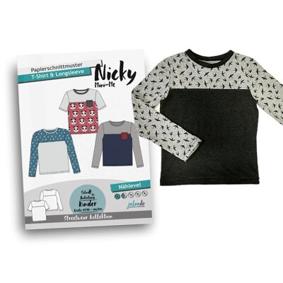 Cartamodello per maglietta e maniche lunghe per bambini Nicky Mini-Me, taglia. 92-164