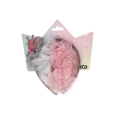 Set per bambini composto da fascia per capelli con tulle e corona e 2 elastici in tulle