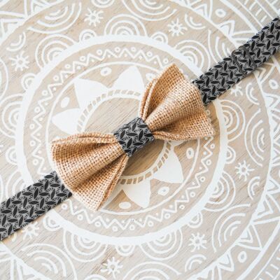 Bow tie in natural jute and black and gray cotton