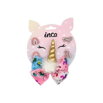 Children's set of 4 Unicorn hair ties and clip